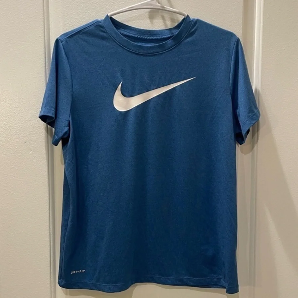 NEW…Nike Dri Fit Blue Tee with White Nike Logo